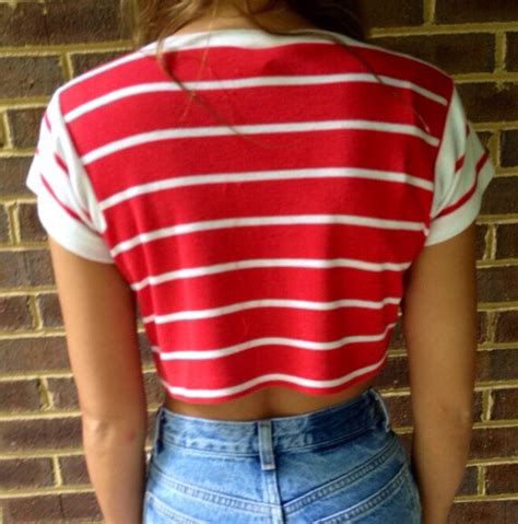 Vintage Red White Stripe Crop Top