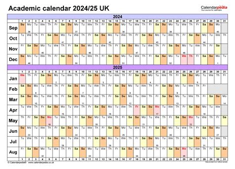 Academic Calendars 202425 Uk Free Printable Excel Templates
