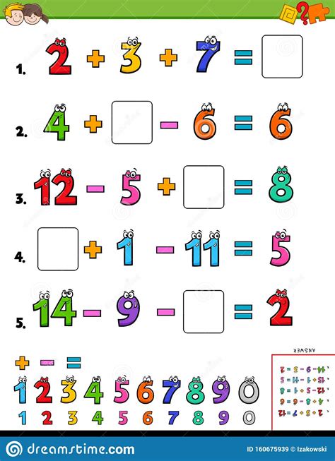 Maths Calculation Educational Worksheet For Children Stock Vector