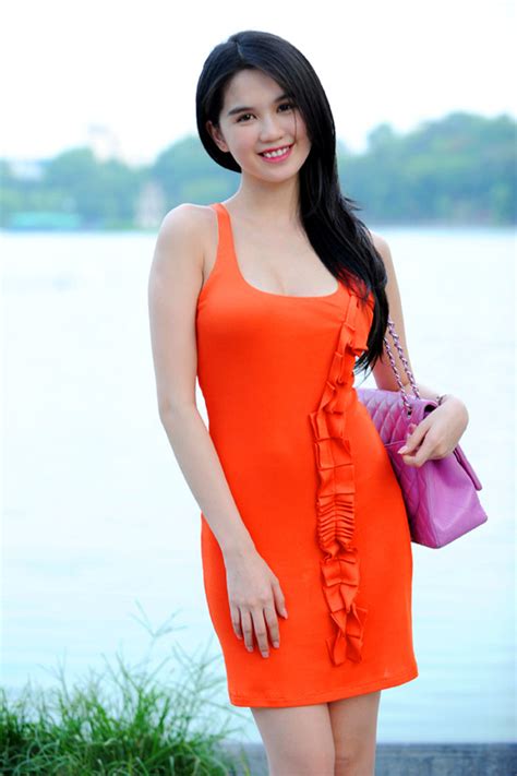 Ngoc Trinh In Orange Skirt Sexy Girl Viet Nam Bikini Model 1000