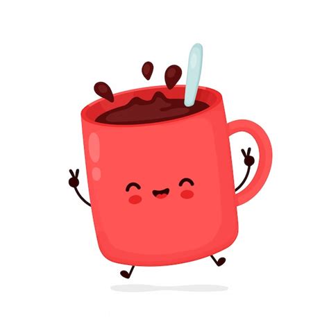 premium vector cute happy funny coffee mug cartoon character illustration icon design isolated