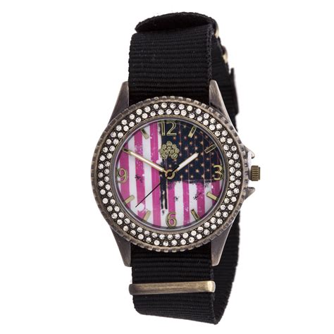 Wallflower Girls American Flag Face Watch With Clear Stone Dial