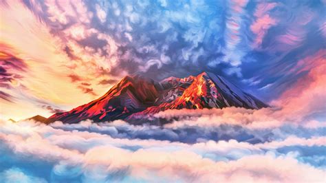 2048x1152 Illustration Artwork Sky Mountains Clouds 4k 2048x1152
