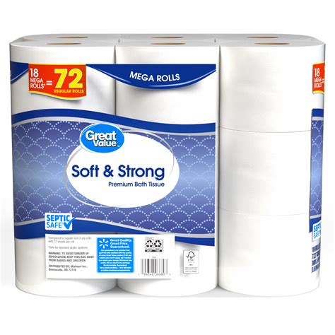 Great Value Soft And Strong Premium Toilet Paper 18 Mega Rolls
