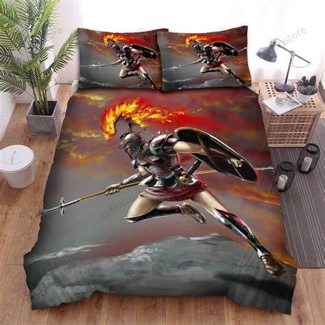 ares greek with spear and armor digital illustration bed sheets spread duvet cover bedding sets