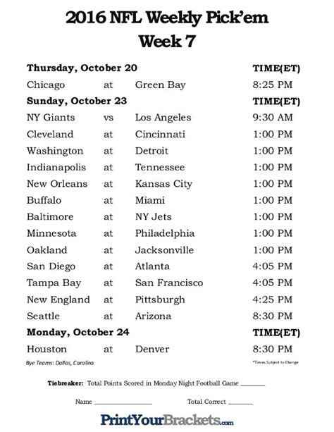 Week 4 Printable Nfl Schedule