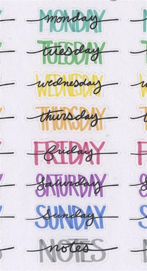 Colorful Weekday Headers Planner Stickers Hand Drawn Bujo Etsy