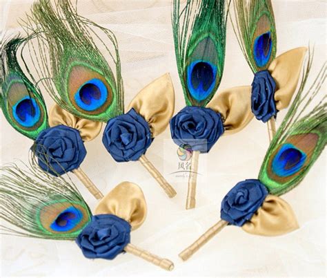 5pcslot Peacock Feathers Groom Boutonniere Groomsman Buttonholes Best