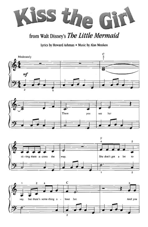 Kiss The Girl The Little Mermaid Piano Sheet Music Guitar Chords