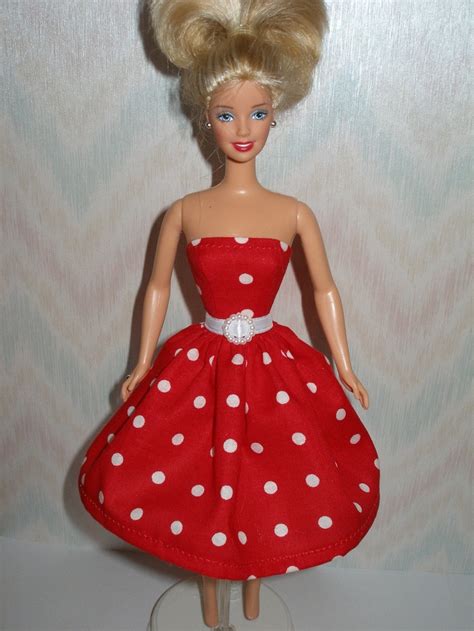 Handmade Barbie Clothes Red And White Polka Dot Dress Etsy Barbie Dress Pattern Barbie