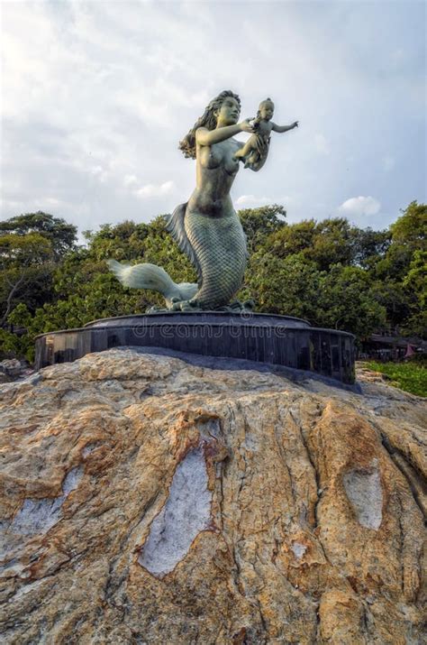 Mermaid Statue And Children At Sai Kaew Beach In Samed Island Rayong