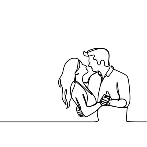 Kiss, couple, romantic, line art, one line, kissing, hand, relationship, boyfriend, girlfriend, love. Continuous Line Drawing Of Couple Kissing Each Other Looks ...
