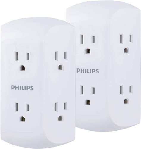 Philips 6 Outlet Extender 2 Pack Adapter Spaced Outlets 3 Prong