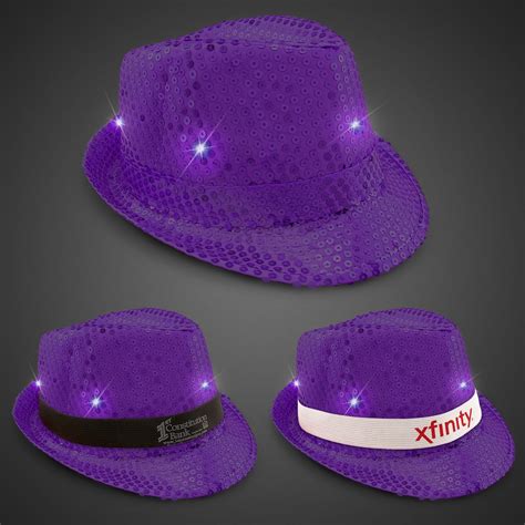 Purple Sequin Led Fedora Hats Imprintable Bands Available