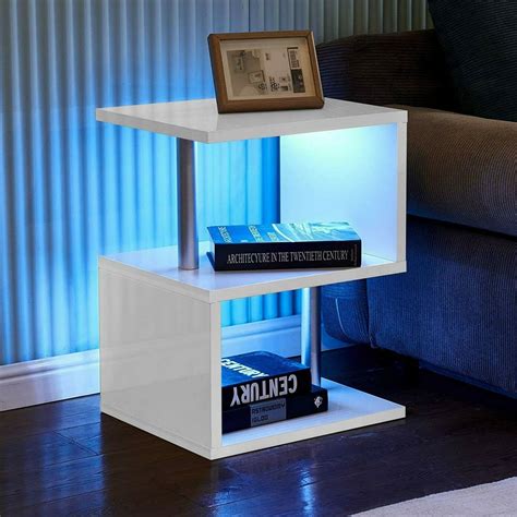 Buy S Shape Led Side Table Modern High Gloss Coffee Table White 2
