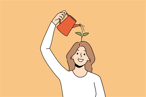Happy Woman Use Water Can Watering Seedling In Brain Improving