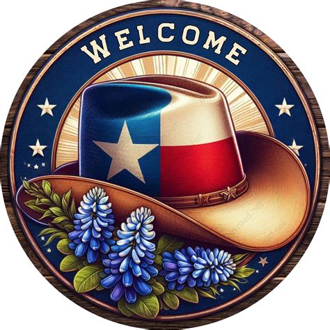 Welcome Texas Cowboy Hat Bluebonnet Wreath Sign Sublimation Attachment