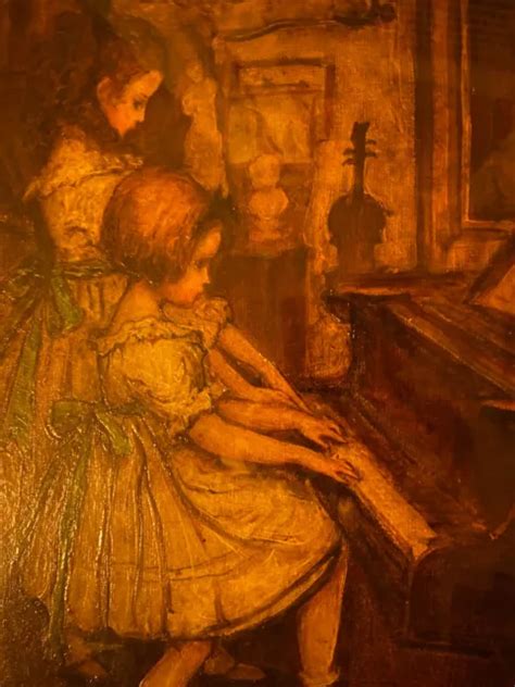 Ethel F Everett Signed Oil Painting Of Two Girls Playing A Duet 5549