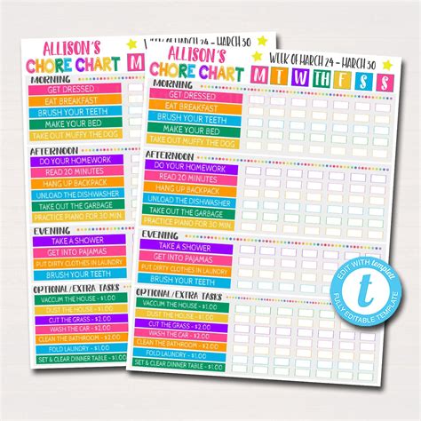 Kids Chore Chart Checklist Daily Weekly Routine Schedule Checklist Boy