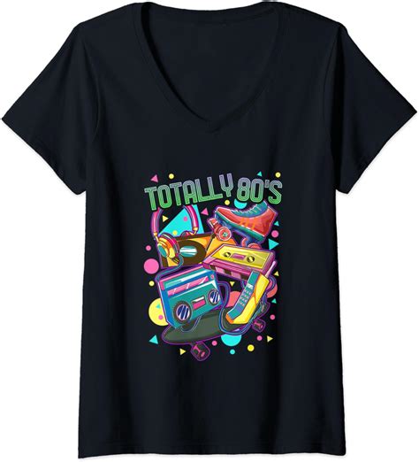 Womens Funny Totally 80s Vintage Eighties Retro 1980s Party Tee V Neck