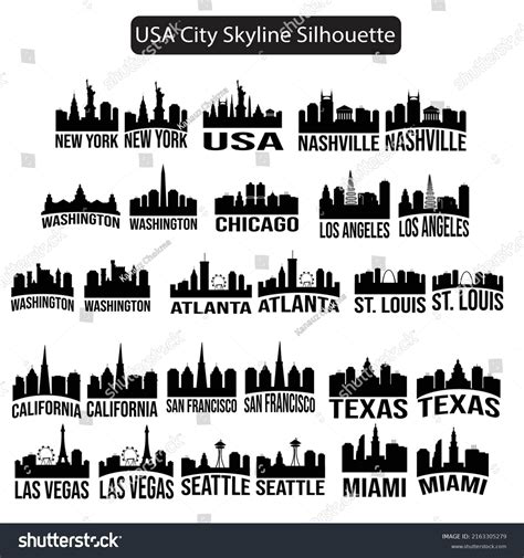 Usa Cities Skylines Silhouette Vector Illustration Stock Vector