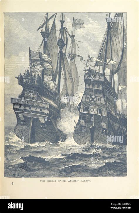 Historic Drawing Image Of Old Sailing Ships Fighting At The Defeat Of