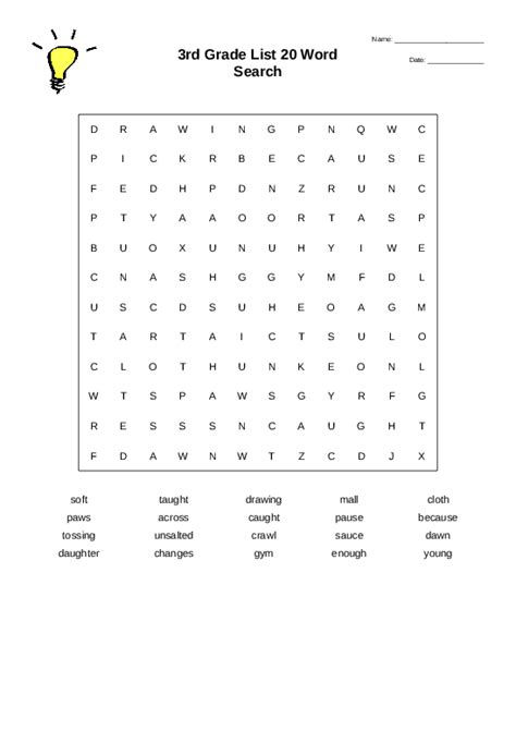 Word Search For 3rd Grade