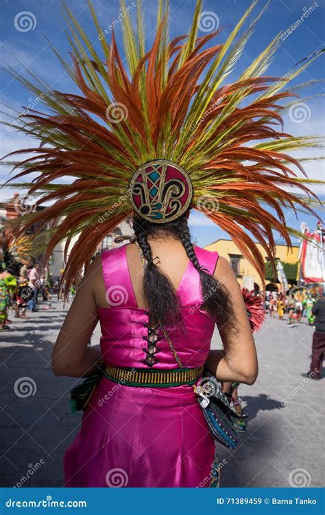 Indigenous Mexican Woman With Feather Headdress Editorial Stock Image