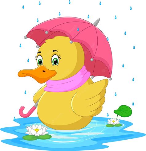 Premium Vector Cartoon Duck Using Umbrella In The Rain