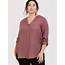 Plus Size  Walnut Brown Twill Long Sleeve Pullover Tunic Blouse Torrid