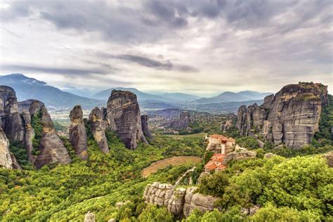 Meteora Rock Formations And Monasteries Stock Image Image Of Stone