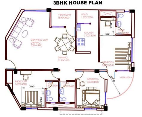 3 Bhk House Plan Autocad Drawing Dwg File Cadbull Vrogue Co