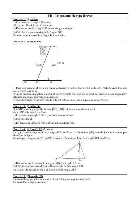 TD Trigonométrie type Brevet Math93