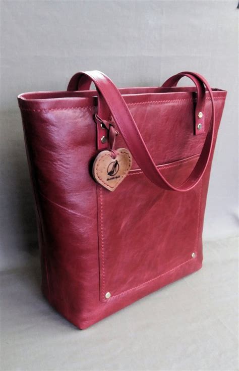 Red Leather Shopper Medium Leather Tote Red Leather Tote Bag Etsy In