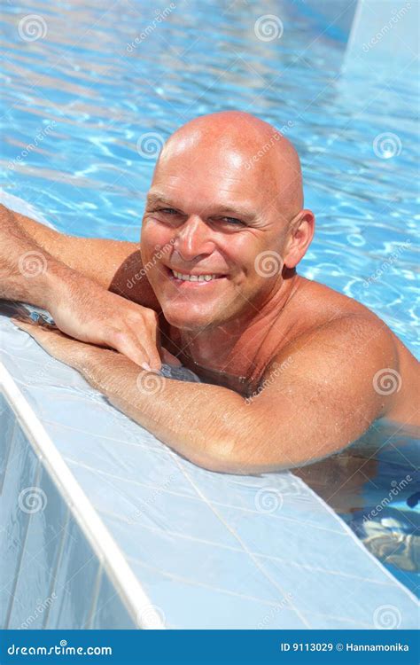 Happy Mature Man In The Swimming Pool Stock Image Image Of Health