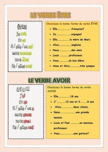 VERBE AVOIR et ÊTRE worksheet French Language Lessons, French Language ...