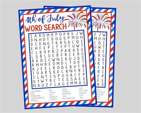 4th Of July Word Search Printable Happiness Is Homemade Superstar