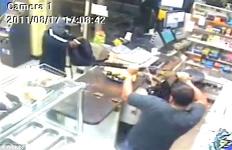 Dramatic Moment Brave Machete Wielding Store Clerk Fights Off Robber