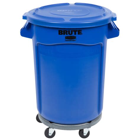 Top suggestions for rubbermaid trash cans with lids. Rubbermaid BRUTE 32 Gallon Blue Trash Can with Lid and Dolly