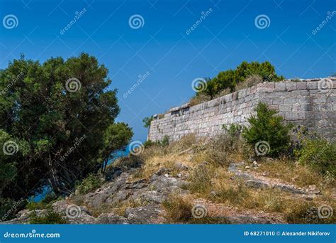 Stone Walls Of Ancient Fortress Up The Hill Stock Photo Image Of