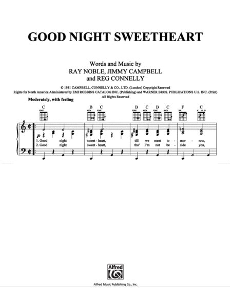 Good Night Sweetheart By Ray Noble Piano Vocal Guitar Digital Sheet Music Sheet Music Plus