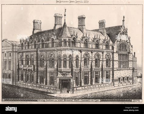 Mining Institute And Wood Memorial Hall Newcastle On Tyne Antique Print