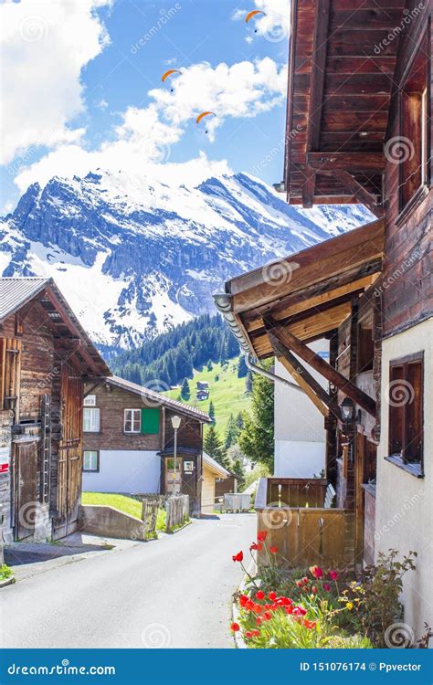 Alpine Village Village Murren In The Swiss Alps Stock Photo Image Of