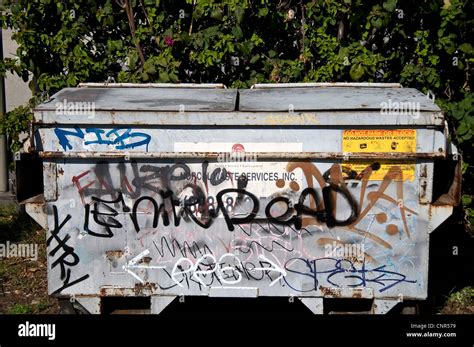 Garbage Dumpster Covered In Spray Painted Graffiti Stock Photo Alamy