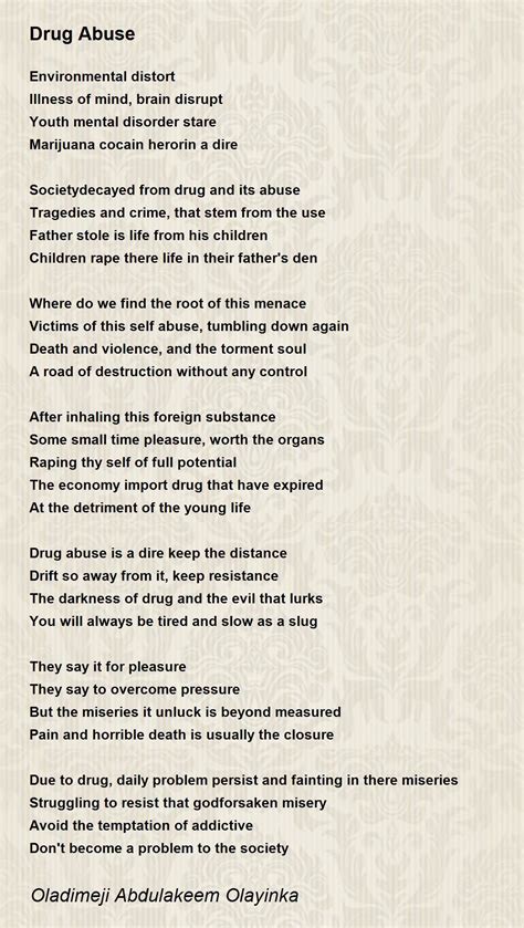 Drug Abuse Drug Abuse Poem By Oladimeji Hakeem Olayinka