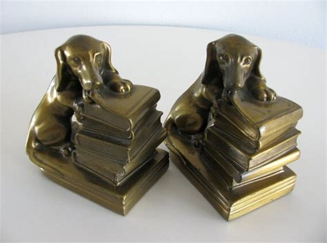 Vintage Dachshund Dogs Brass Bookends Mid Century Brass