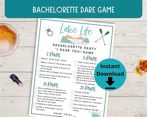 Lake Bachelorette Dare Party Game Printable Hen Party Game Etsy In 2022 Bachelorette Dares