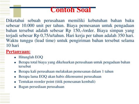 Contoh Soal Eoq Dan Rop / Ppt Manajemen Persediaan ...