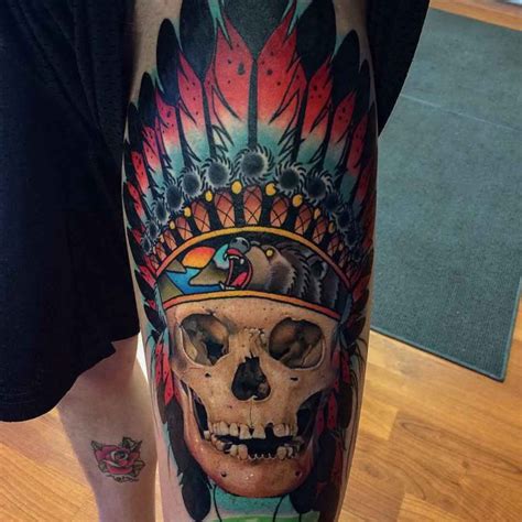 Ornamental and traditional in outlook, the armband is a pretty popular indian tattoo among the men as well as women. Thigh Tattoo Indian Skull | Best Tattoo Ideas Gallery
