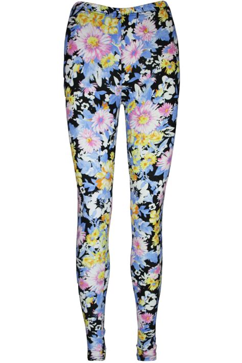 Womens Floral Flower Printed Pants Ladies Full Ankle Length Jegging